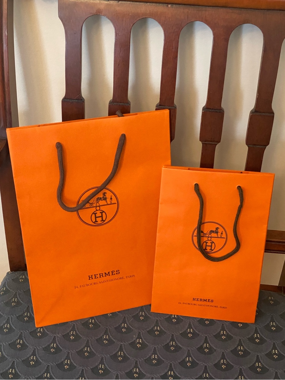 Hermes Orange Shopping Bag with Brown Rope Handles